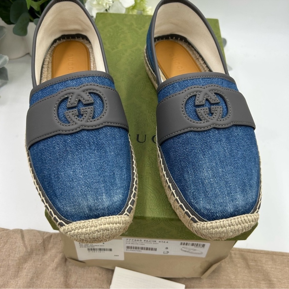 Men’s Gucci, blue denim ESPADRILLES size 8, made in Spain